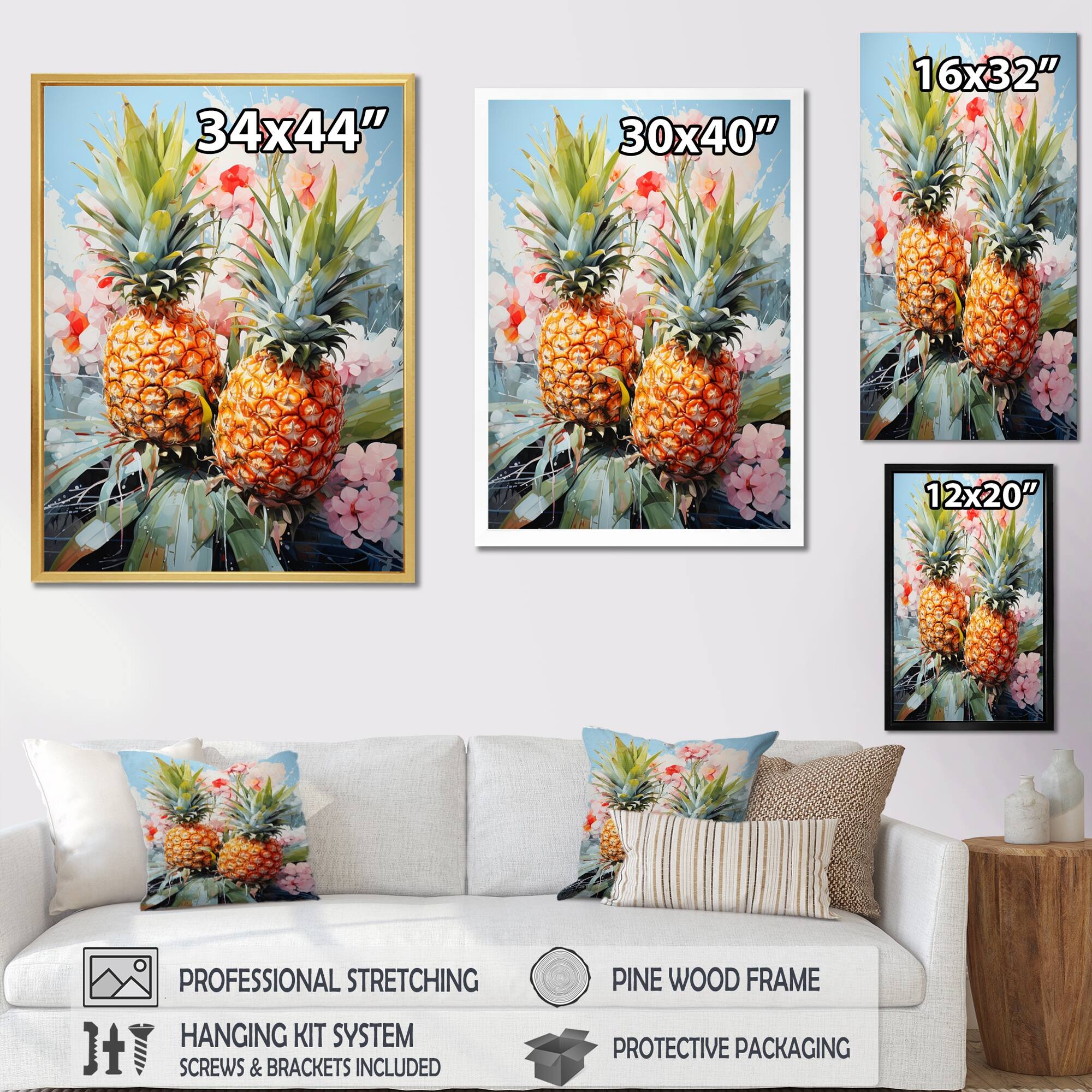 Designart "Pineapples Floral Bouquet II" Pineapples Canvas Wall Art